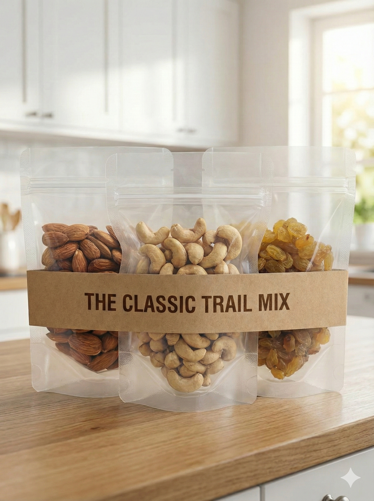 Habbitree Classic Trail Mix Kit with almonds, cashews and raisins in separate 100g packs for healthy everyday snacking