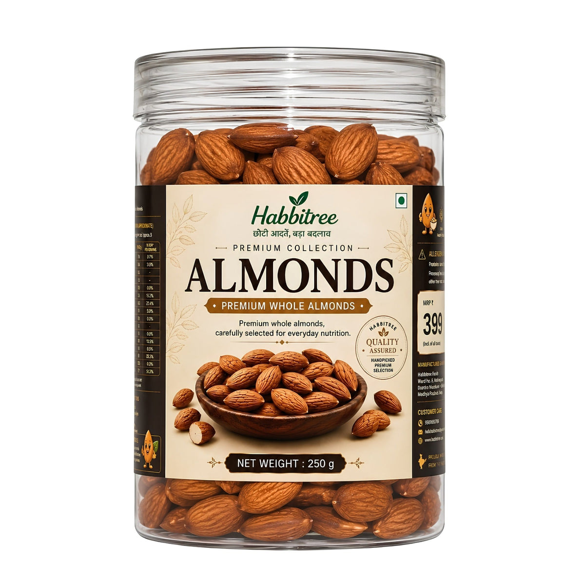 Habbitree Premium Whole Almonds | Natural Raw Almonds