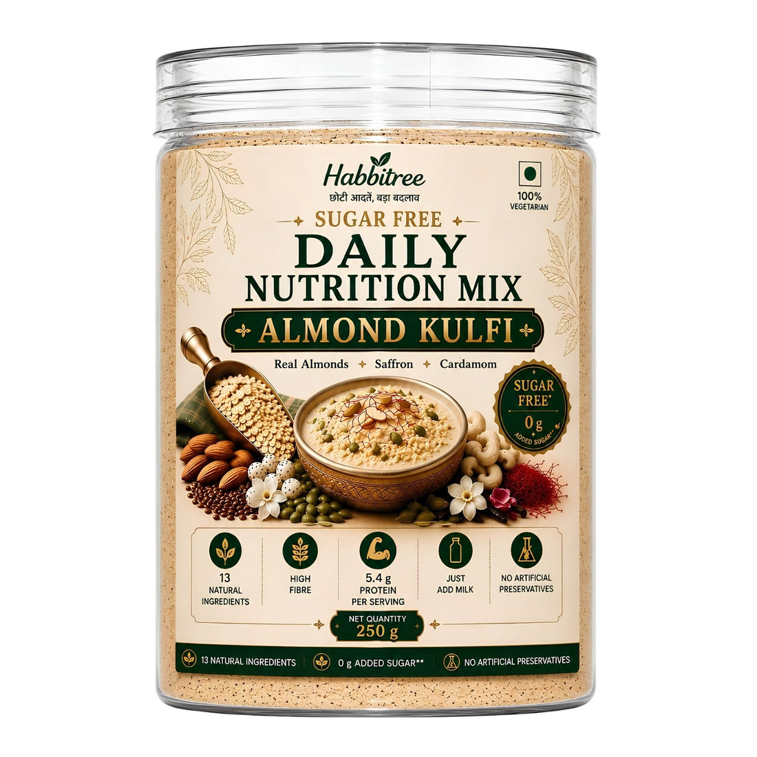 Habbitree Sugar Free Daily Nutrition Mix Almond Kulfi 250g front product image