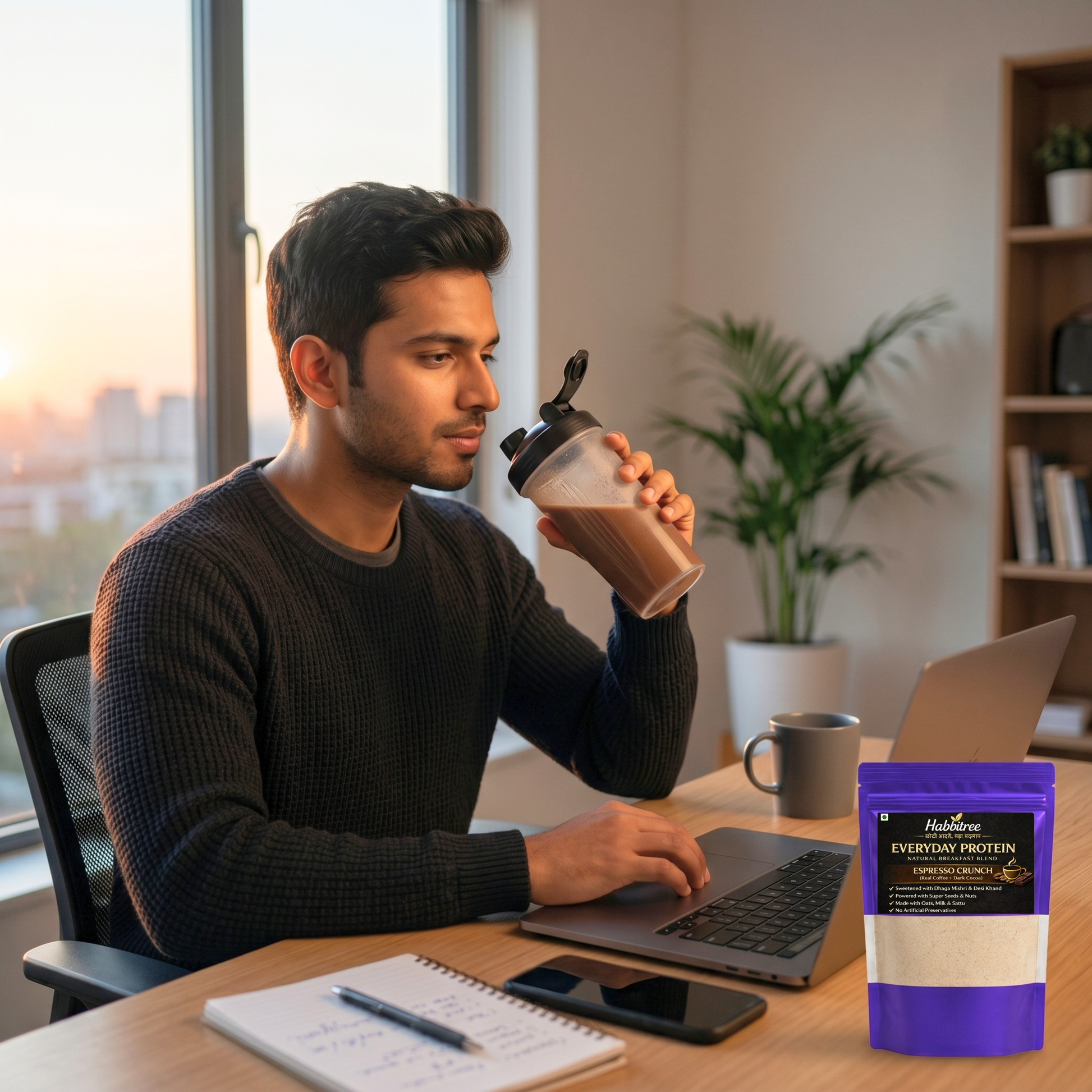 Habbitree Espresso Crunch everyday protein drink with real coffee, super seeds and no refined sugar for healthy morning energy and smarter nutrition