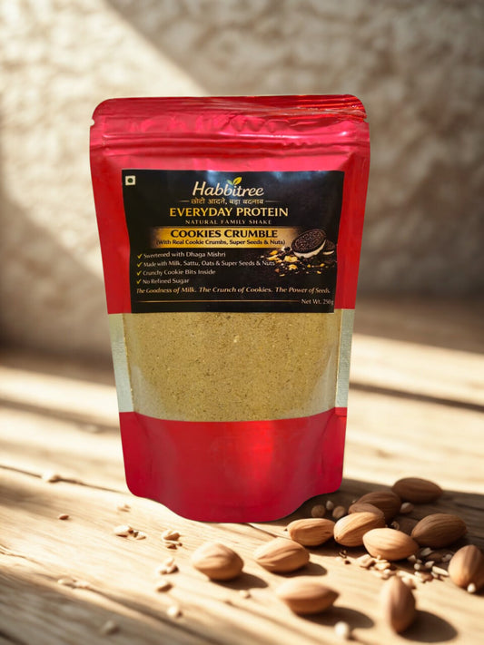 Habbitree Everyday Protein Cookie Crumble Flavour healthy plant protein powder with seeds and nuts front packaging