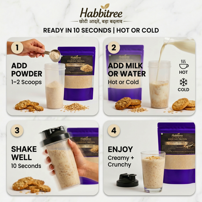 "How to prepare Habbitree Cookies Crumble protein shake in 10 seconds with milk or water"